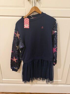 Billieblush Navy Sequin Star Sweatshirt Dress Girls Size 10 NWT